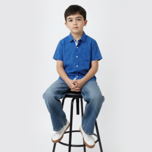 Boys' Royal Blue Dotted Casual Button-Down Shirt