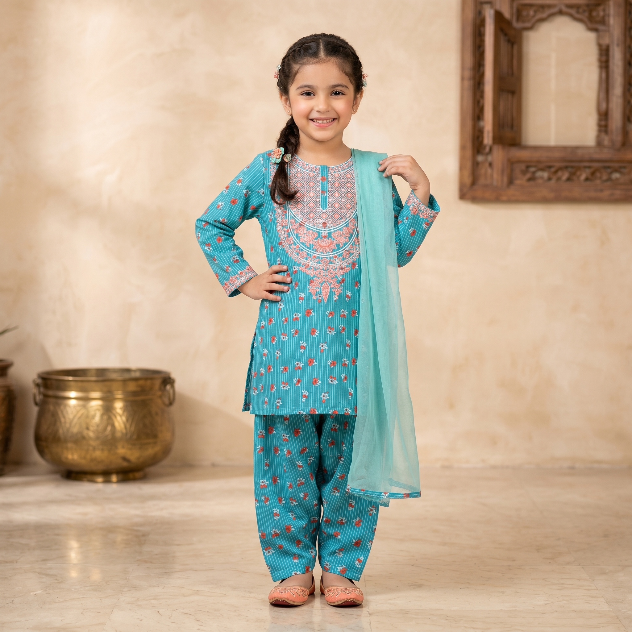 Peach Blossom Finesse 3-Piece Festive Suit