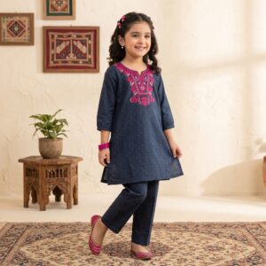 Mini-Chic Polka Dot Shalwar Kameez – Deep Navy
