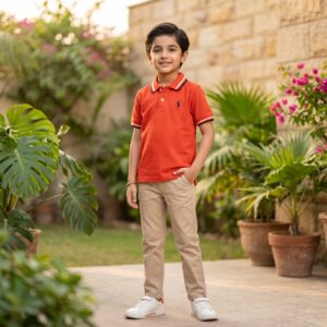 Boys' Tipped Collar Polo Tee – Vibrant Amber
