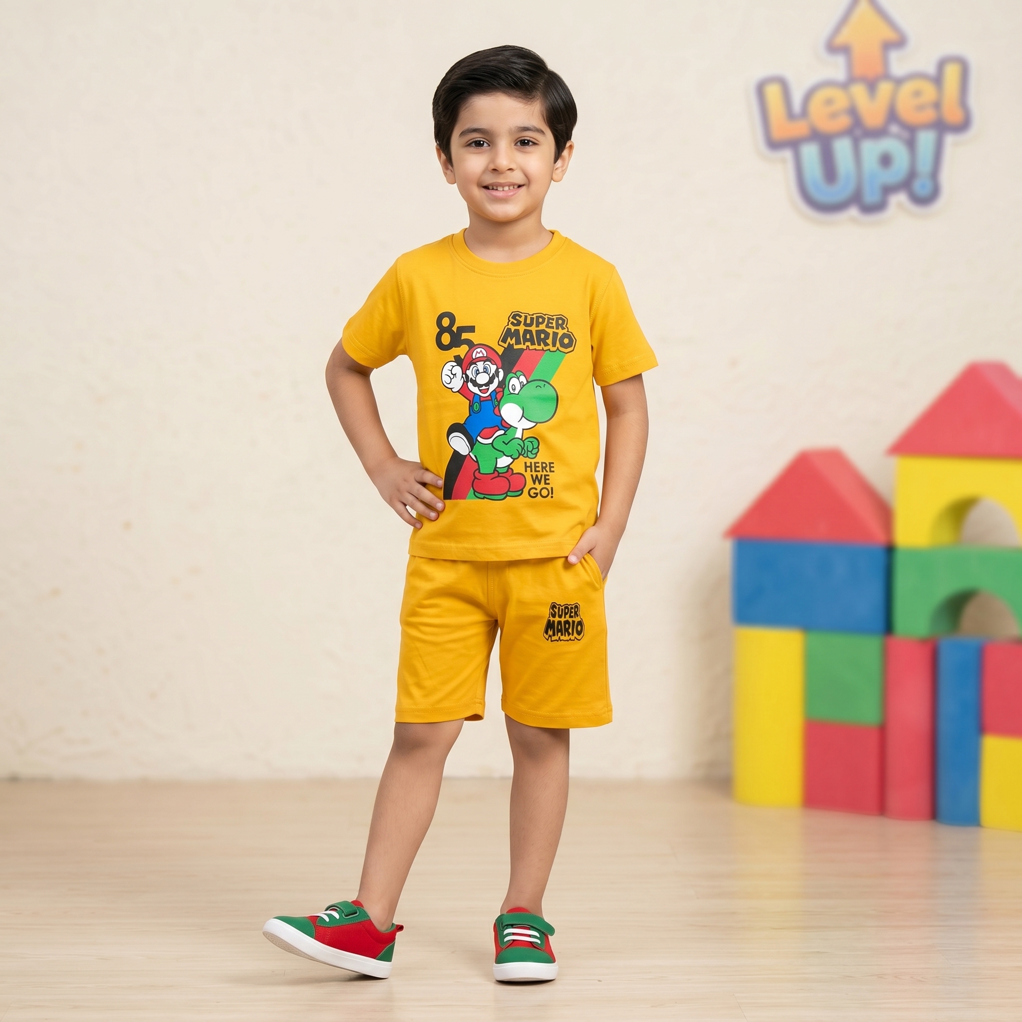 oys Super Mario Graphic Tee & Shorts Set – Vibrant Yellow