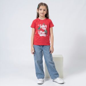 Girls' "Enjoy the Little Things" Butterfly Graphic Tee – Vibrant Red