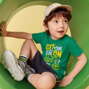 Kids' Mountain Bike Graphic T-Shirt | Active Play Green Tee
