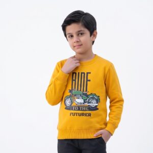 Boys' Mustard Yellow Retro Motorcycle Graphic Sweatshirt